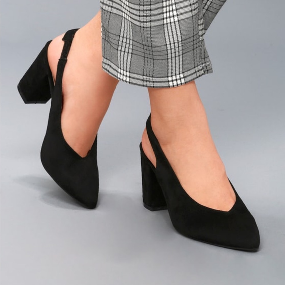 Chunky square heel sling backs